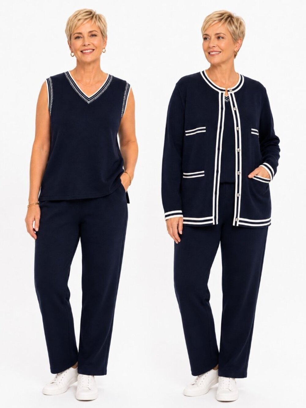 Finity Woman Black White Stripe Knit  2-Pc. Sweater Set NWT